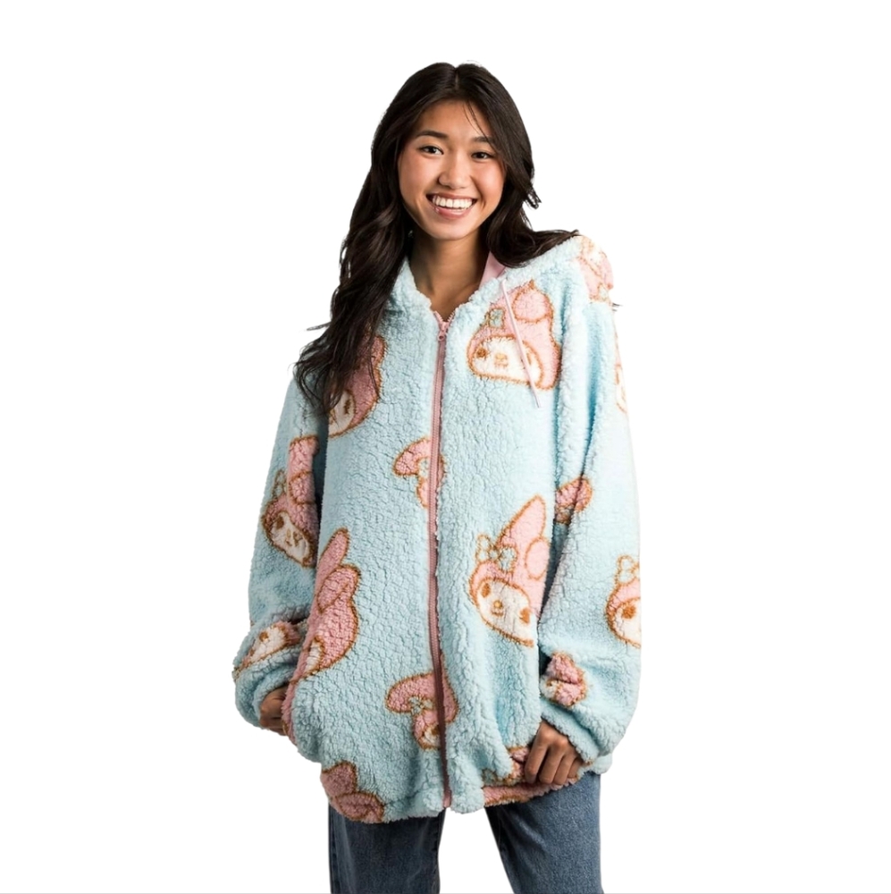 SANRIO‎ My Melody Bioworld pastel oversized sherpa kawaii fleece jacket hoodie L